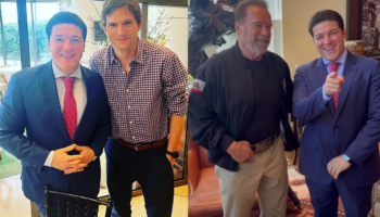 Samuel García presume encuentro con Arnold Schwarzenegger y Ashton Kutcher