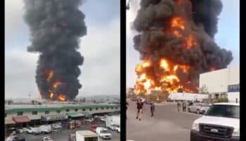 Fuerte incendio arrasa con fábrica en Tijuana | Videos