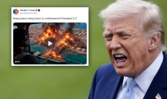Trump publica video generado con IA que muestra la isla iraní de Jarg 'siendo volada en pedazos'